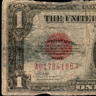 Rare 1928 $1 Red Seal Funny Back Legal Tender Note One Dollar Bill Fr.  1500 84188