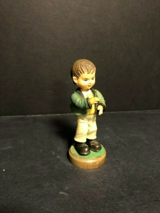 Old Rare Vintage Anri Italy Hand Painted Carved Wood Figurine Danny Boy Shamrock
