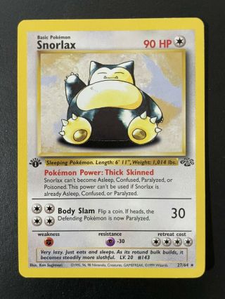 Snorlax 1st Edition Jungle 27/64 Rare Pokemon Card - Near /,  Psa Ready