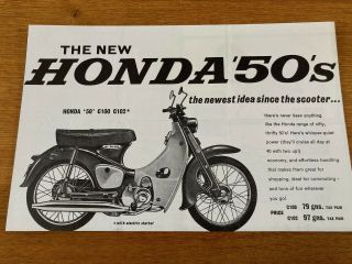 Rare Honda 50 C100 C102 Brochure Old Motorcycle Scooter Parts Benley Dream Range
