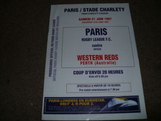 Rare Rugby League World Club Championship Paris V Western Reds Perth June 1997