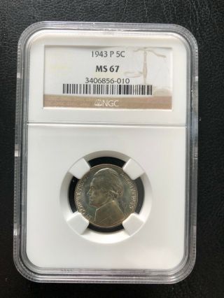 1943 - P Silver 5c Ngc - Ms - 67 Rare