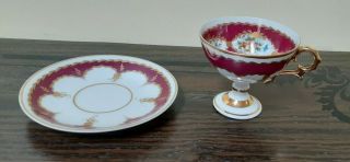 Rare Smal Royal Natural Porcelain Coffee Pair A Cup On Elegant Stand And Saucer