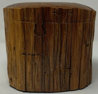Tree Stump Wooden Trinket Puzzle Box Stash Rare