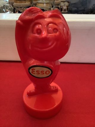 Vintage Esso Gas And Oil Dropman Red Plastic Coin Piggy Bank 6.  5”inch Tall Rare