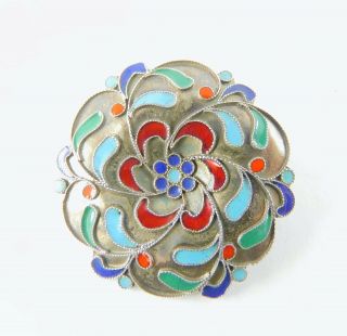 RARE Chinese 1000 Grade PURE SILVER & Cloisonné Enamel BROOCH Pin 2