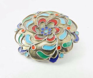 RARE Chinese 1000 Grade PURE SILVER & Cloisonné Enamel BROOCH Pin 3