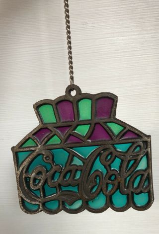Vintage Rare Coca Cola Stain Glass Hanging Plaque Green Red,  Drinks,  Man Cave