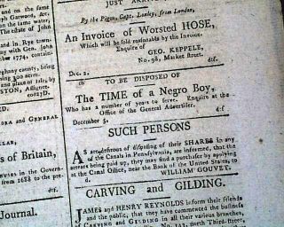 18th Century Slavery Related Advertisements Rare 1798 Philadelphia Pa Newspaper