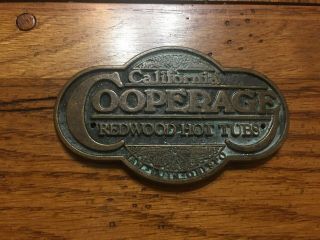 Rare Vintage California Cooperage Redwood Hot Tub Bronze Metal Sign Brand Plate
