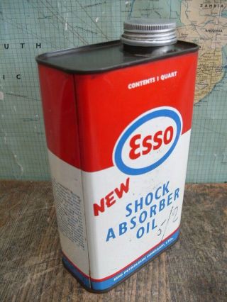 Very Rare Vintage Old Esso Shock Absorber 1 Quart Oil Tin Can Bp Shell