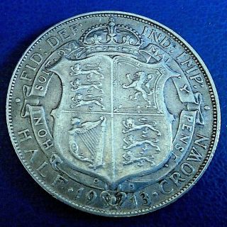 1913 King George V Halfcrown,  Rare In The Higher Grades.  925 Silver -