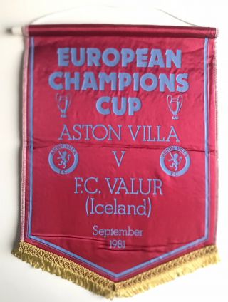 Rare Aston Villa 1981 - 1982 Football European Cup Pennant V Fc Valur Iceland