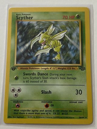 Pokémon 1st Edition Scyther 26/64 Rare Non - Holo Jungle Set Card Never Played
