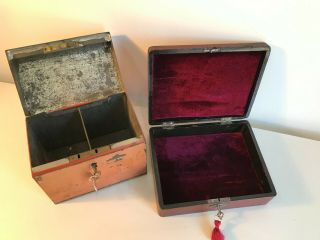 Rare Tin tea Caddy with lock and key,  Lacquered box with key 2 for 1 2