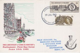 Gb Stamps Rare First Day Cover 1965 Parliament Anniversary Evesham