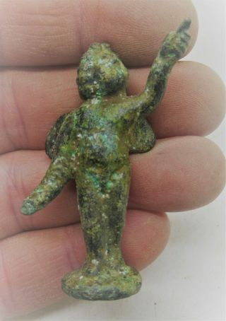 European Finds Ancient Roman Bronze Cupid Figurine Circa 200 - 300ad Rare