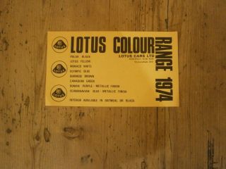 Lotus Elan,  2 S130/europa Special Factory Colour Chart 1974 Rare
