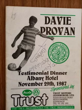 Ultra Rare Celtic 29th Nov 1987 Davie Provan Signed Testimonal Dinner Programme