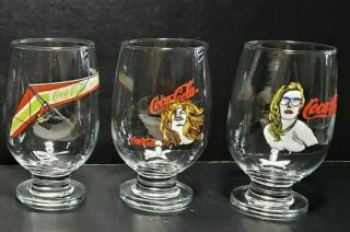 Rare Set of 5 1980 ' s Coca Cola Footed Glasses - Coke is It - Canadian / French 2