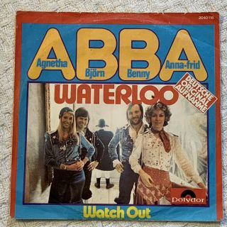 Abba “waterloo / Watch Out” Rare German Vinyl 45 Single Eurovision 1974