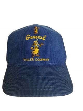 Rare Vintage General Trailer Company Corduroy Trucker Hat Cap & Enamel Pin 1970s