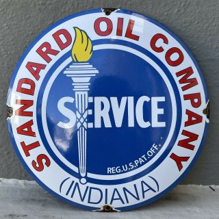 Vintage Standard Indiana Dome Porcelain Sign Gas Oil Company Rare Pump Plate