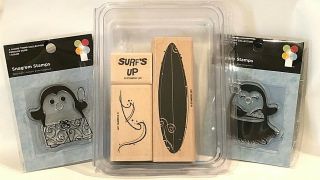 Stampin Up Just Surfing Set Rare Retired,  Penguin Dude & Hula Chick Stamps