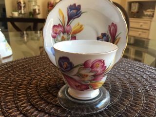 Vintage Teacup And Saucer Royal Vale Crocus Flower (rare) 1960s