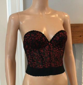Vintage Bustier Bra 34b Corset " She - Devil " Red & Black Lace Made In Usa Rare