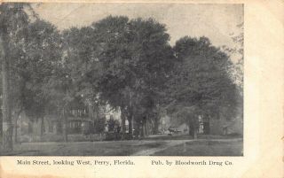 Fl 1900’s Very Rare Main Street Looking West In Perry,  Florida - Taylor County