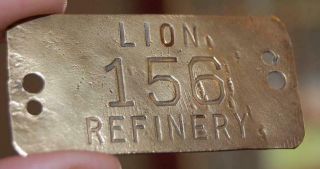 Rare Vintage Lion Oil Refinery Co.  156 Brass Tag Sign Emblem Gas Pump