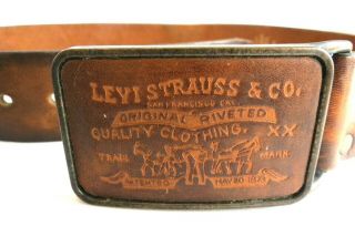 Rare Vtg 70 ' s LEVI STRAUSS & Co San Francisco Cal Belt & Leather Buckle W Metal 2