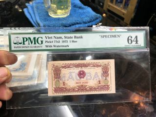 Money Viet Nam North/p - 77a D - Ps40 1 Hao 1972 Specimen/ Rare 1pcs Pmg 64/