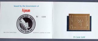 AJMAN 1968 SPACE,  RARE GOLD Booklet,  Stamp Moon Landing,  Arab Emirates 3