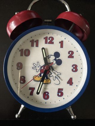 Vintage Walt Disney Mickey Mouse Twin Bell Alarm Clock Rare