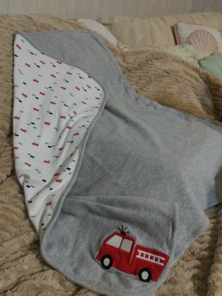Carters " Just One You " Red Gray & White Fire Engine Baby Blanket Rare Htf