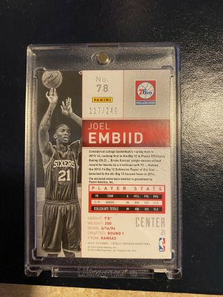 2014 - 15 Panini Totally Certified Joel Embiid Rc Authentic Red 117/249 Rare