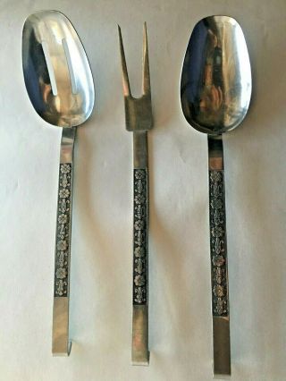Rare Vtg Mcm Interpur Florenz Serving Set Japan 2 Spoons 1 Fork Stainless Hooks