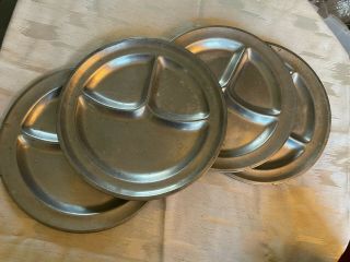 Rare Vintage Set Of 4 Metal Cafeteria/military Plates 3 Sections
