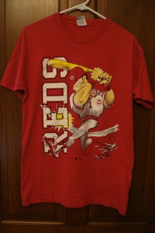 Rare 1991 Cincinnati Reds T - Shirt Jack Davis Cartoon Signal Large Shirt Mlb L