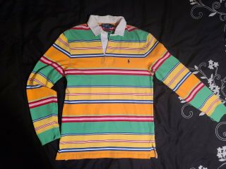 Vintage (rare) Polo Ralph Lauren Rugby Long Sleeve Shirt Striped Custom Fit