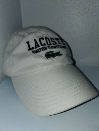 Lacoste Cotton Pique 1927 White Crocodile Hat Baseball Cap Rare Retro Vintage