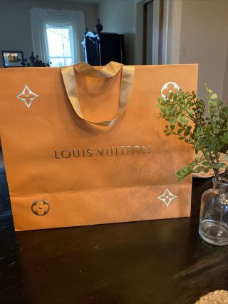 Louis Vuitton Paper Shopping Bag 13 X 16 X 6 Inches Rare Gold Handles
