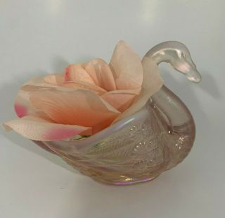 Rare Vintage Fenton Art Glass Pink Iridescent Opalescent Swan