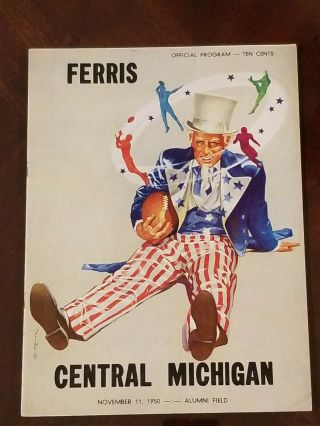 Rare 1950 Central Michigan Vs Ferris Football Program Nov.  11,  1950