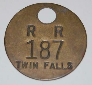 Rare Vintage Twin Falls Idaho R R 187 Brass Tag Railroad Depot Train Tool Check