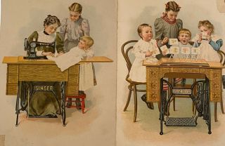 Rare 1899 Antique Singer Sewing Mfg Co.  Victorian Trade Card Ad Cabinet Table