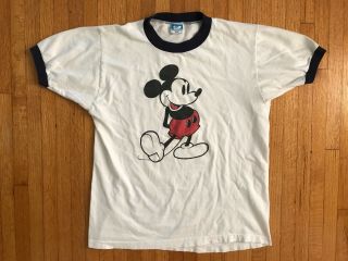 Vintage 70s Mickey Mouse Rare Navy Blue Ringer T - Shirt Men Sz M 1970s 80s 1980s