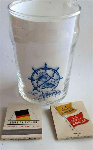 Rare Vintage Georgian Bay Line Great Lakes Steamship Drinking Glass & Matchbooks